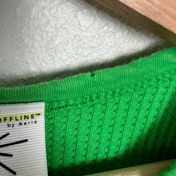 Offline By Aerie Medium Bright Green Waffle Thermal Henley Long Sleeve Shirt - Picture 10 of 10